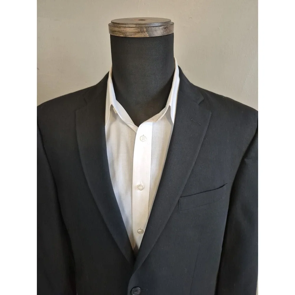 Jos A Bank Mens Slim Fit Wool Sports Coat 41L Black 2 Button Blazer Long